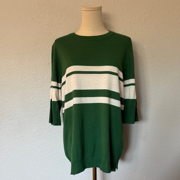 Mer Sea Court Green & White Striped Short Sleeve Crew Neck Sweater size XL - Picture 3 of 12